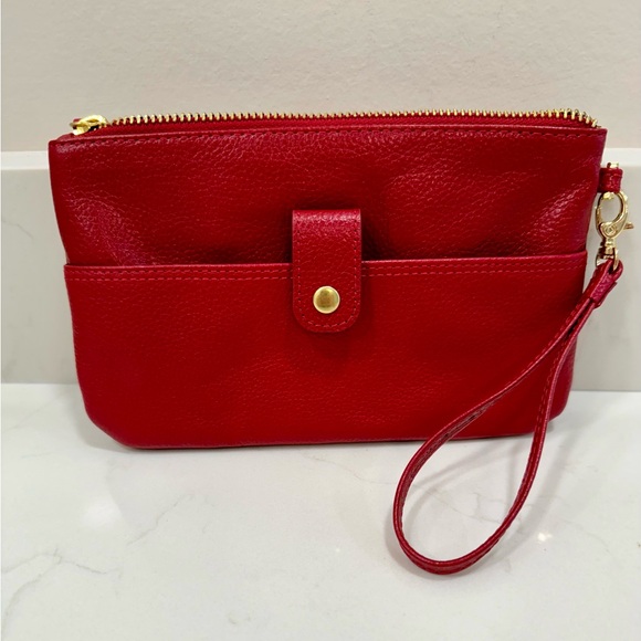 LODIS Olivia Red Italian Leather Zip Closure Wristlet With Credit Card Wallet - Picture 2 of 6